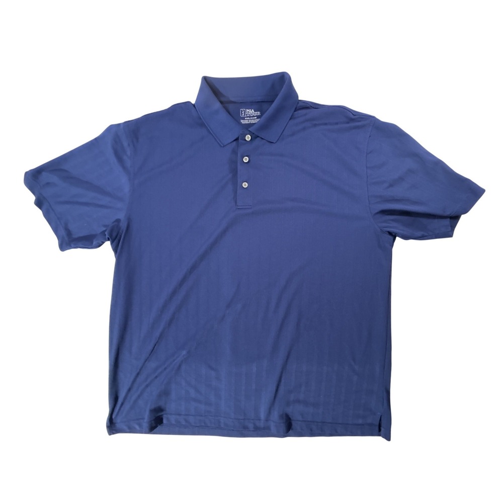 PGA Tour Mens 2XL Navy Blue Shadow Stripe Short Sleeve Performance‎ Polo Shirt